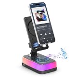 Tatiyana Altoparlante a induzione wireless con supporto per telefono cellulare, amplificatore audio Bluetooth, supporto da scrivania pieghevole con luce RGB per iPhone, Android, iPad, regali di