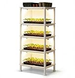 RooTrimmer 5-Tier Seed Starter Trays Plant Stand with LED Grow Light (Auto-Timer), Bottom Watering Designed for Indoor Greenhouse Plants, Fits Small Pots & Seedling Cell Trays - White