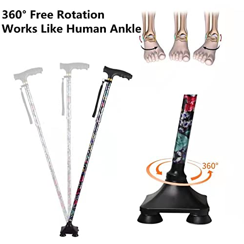 Walking Cane YOKABOZE Folding Walking Cane with LED Light for Men & Women, Foldable Adjustable Lightweight Walking Stick Balancing Mobility Aid Cane (Colorful Flowers)