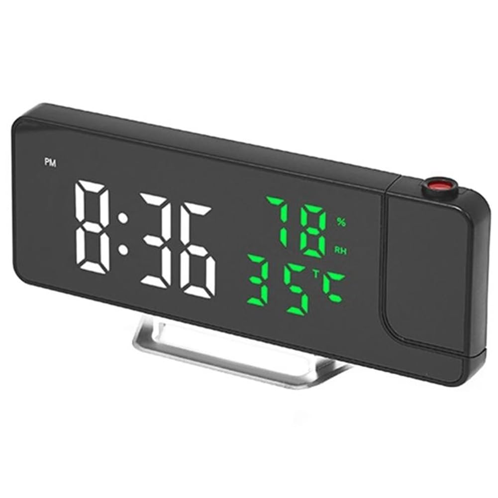 UDSKNV[KSL LED Mirror Clock Multifunctional Clock with Data Projection Alarm Clock Temperature and Humidity Projection Green