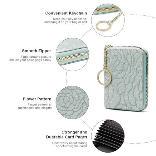 Image of RNIEGA Credit Card Holder RFID Blocking Small Wallet for Women Vegan Leather Card Case Wallets with Zipper Keychain