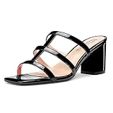 HEUIVZAR Women Chunky Block Mid Heel Peep Open Toe Mules Slip-on Slingback Party Gladiator 2.6 Inche