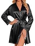 Ekouaer Women's Bride Robe with Feather Sleeves Short Satin Bridesmaid Kimono Robes for Wedding Party