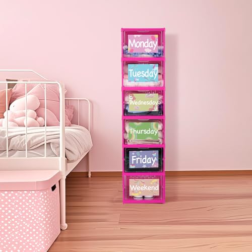 Wonderjune 1 Pcs 6 Shelf Daily Weekly Clothes Organizer for Kids,Cute by Wonderjune - Used condition - Image 6