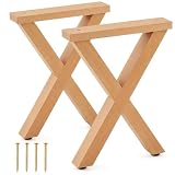 AceOrbit 2 Set 16 Inch X Shape Wooden Furniture Legs, DIY Unfinished Wood Replacement Legs for Desk & Coffee Table, Modern Bench, Home & Office,100% Beech Wood