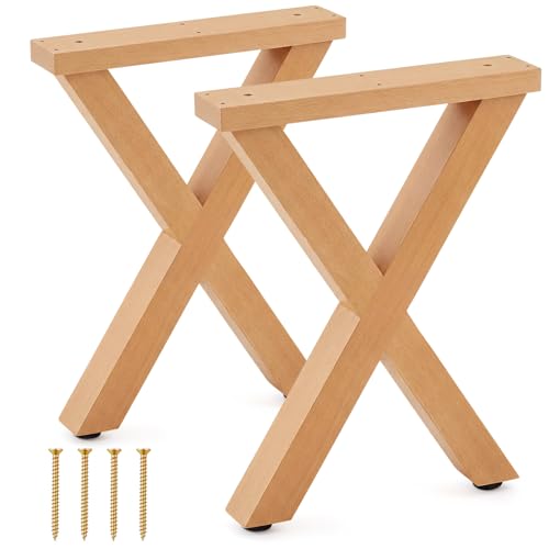 AceOrbit 2 Set 16 Inch X Shape Wooden Furniture Legs DIY Unfinished Wood Replacement Legs for Desk & Coffee Table Modern Bench Home & Office 100% Beech Wood