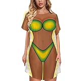 Kasopp Women's Funny Bikini Beach Cover Up Shirt Cute Short Sleeve Baggy Body Print Swimsuit Cover-Up T Shirt Dress