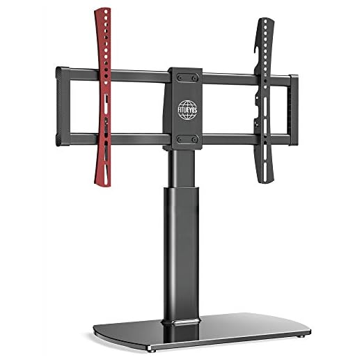 FITUEYES Svängbar bordsskiva TV-stativ för 32 tum till 65 tum LED OLED LCD plasma platta böjda skärmar höjder justerbar med 8 mm härdat glas bas kabelhantering och rymmer 40 kg/85 kg max. VESA 600 x 400 mm