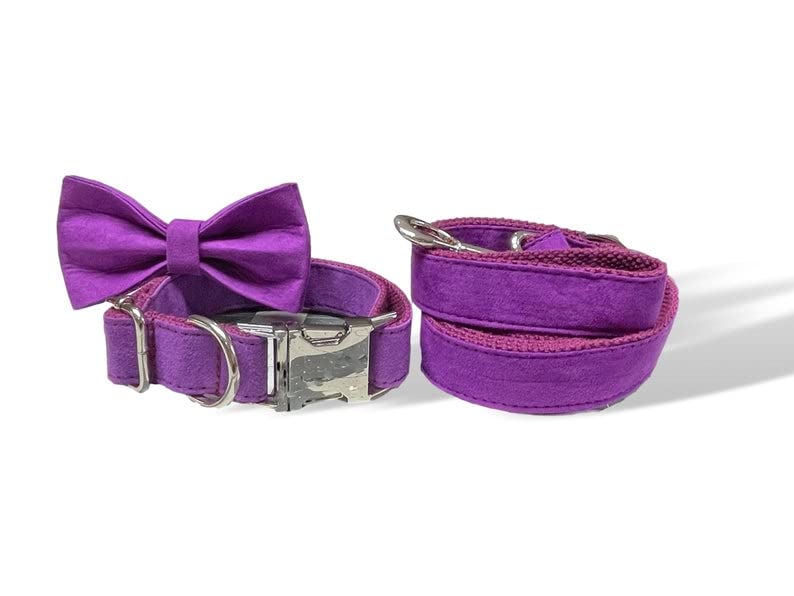 Miniatura 4 de Personalized Purple Pet DOG COLLAR and Leash and Bowtie Set Gift, Custom Embroidered Dog Puppy Collar, Small-Medium-Large and X-Large Dogs (X-Small
