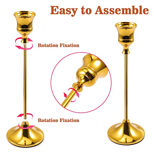Bochino Candlestick Holders Taper Candle Holders - Brass Gold Candlestick Holder Set Of 6 Candle Stick Holders Kit Classic Decorative Candle Stick For Christmas, Wedding, Party, Dinner Tables Décor #TOP2
