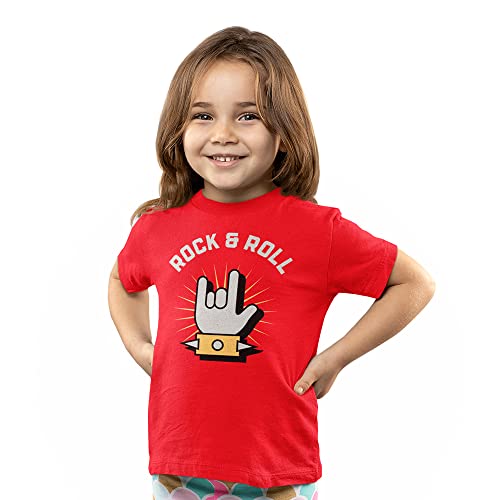 Camiseta Infantil Menino Menina Já Ouço Rock & Roll Mão Tamanho:6;Cor:Vermelho