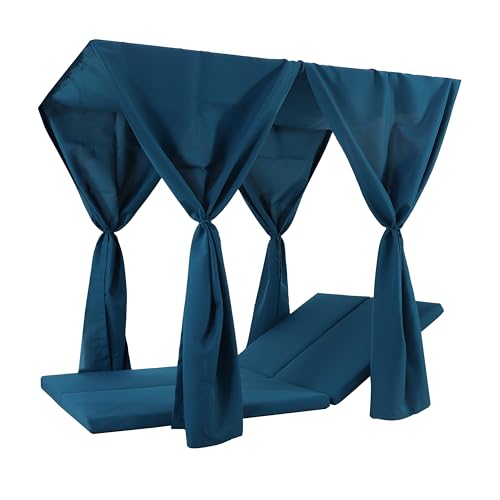 Kenzie Blue Daybed Cushion & Curtains Set forReading Nooks & Dorm Rooms