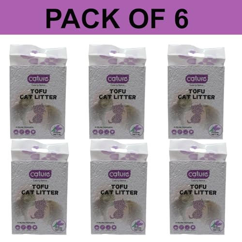 Image of Cature Care by Nature Tofu Cat Litter Natural Flushable Clumping Litter Plant Based Biodegradable Ultra Odour Control 99% Dust Free Low Tracking Cat Litter (Lavender, 6L, Pack6)