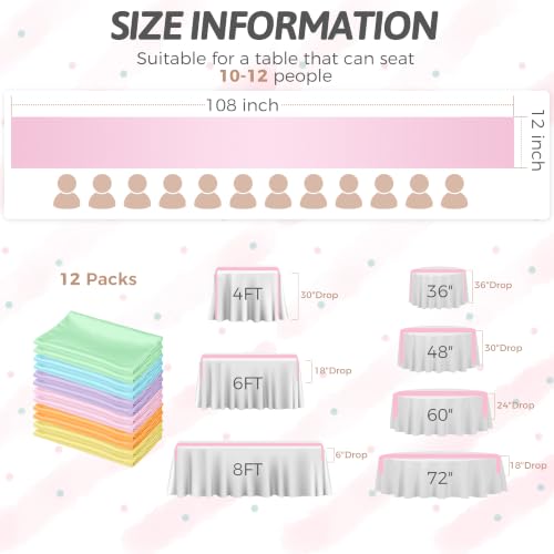 12 Pack Pastel Satin Table Runners 12 x 108 Inch Reusable Seamless Design by COSINIA - Used condition - Image 7