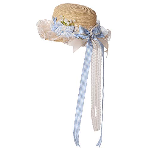 Girls Womens Tea Party Sun Hat Beach Straw Hat Lace Bowknot Hats (Blue) #TOP15