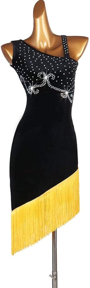 Mouwloze Latijnse Dans Jurk Vrouwen Salsa Latin Jurk voor Meisjes Vrouw Dans Rok Competitie Pak Dans Kostuums, Noir, XXL