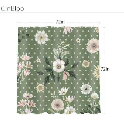 Green Polka Dot Floral Flower Plant Botanical Boho Shower Curtain Decor Set by Cinbloo - Used condition - Image 5