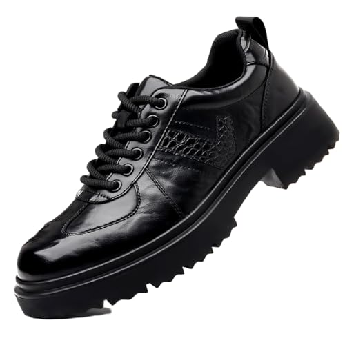 Men's Leather Platform Oxfords Comfort Handmade Round Toe Slip On Non-Slip Lug Sole Lace-Up Formal Derby Shoes Casual Business Work Office Wedding Tuxedo