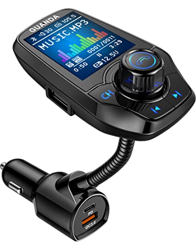 Upgraded Bluetooth FM Transmitter for Car, Wireless Radio Adapter Kit W 1.8" Color Display Hands-Free Call AUX in/Out SD/TF Card USB Charger PD 20W for All Smartphones Audio Players - Black