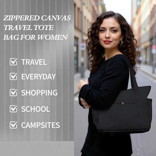 MeZQ Car-Friendly Essentials | Women's Zip-Top Canvas Multi-Pocket Tote Bag for Work - Teacher, Nurse, Mom Approved 6