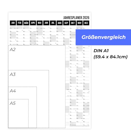 heaven+paper® Wandkalender 2026 | Jahresplaner 2026 A1 | Jahreskalender 26 aus FSC zertifiziertem Naturpapier | 12 Monate mit Feiertagen | Calendar made in Germany | XXL Wandkalender | Wandplaner