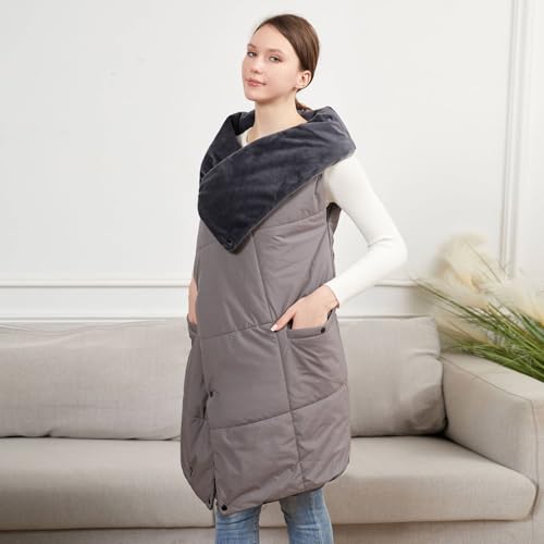 CLIUNT Battery Heated Blanket, Fast Heating Wearable Thicken Heated Shawl Portable & Washable, USB Electric Heated Throw, 3 Heating Settings, Warming Vest Shawl for Home, Outside(No Battery)