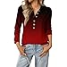 Women Comfortable Casual Loose Shirts Retro Printed 2025 Fall Pullover Tops Button Down V Neck Long Sleeve T Shirts（1-Red,X-Large）