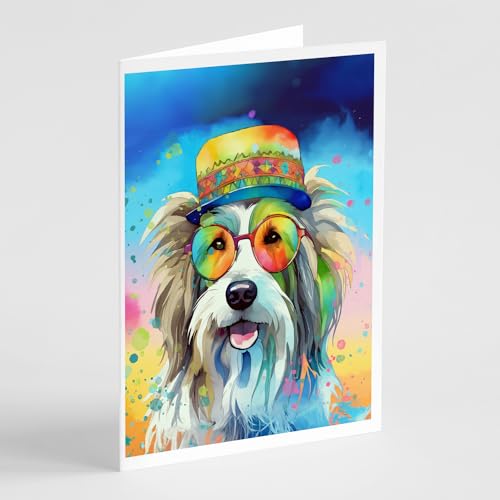 Caroline's Treasures DAC2457GCA7P Bearded Collie Hippie Dawg Greeting Cards Pack of 8 Blank Cards with Envelopes Whimsical A7 Size 5x7 Blank Note Cards