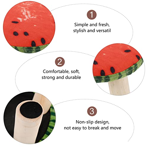 Wakauto Chair Stool Round Wooden Stool Wooden Step Stool With Cotton Linen Watermelon Cover Small Short Chair For Home Living Room Children Kids Shoe Changing Stool Office Stool #TOP1
