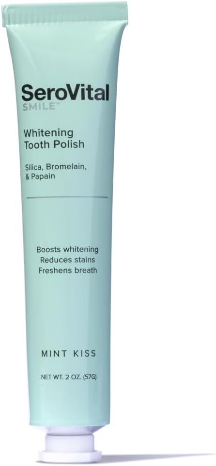 SeroVital Smile Whitening Tooth Polish — Gentle Stain Removal for Sensitive Teeth | Silica + Plant Enzymes | Formulated Without Fluoride | Mint Kiss Flavor | 2 oz.