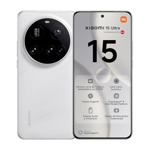 Xiaomi 15 Ultra Smartphone, 16+512GB, Bianco, Lenti Leica Summilux, Sensore principale da 1 pollice, 200MP, Batteria da 5.410mAh, HyperCharge da 90W, HyperAI (Caricabatterie non incluso)