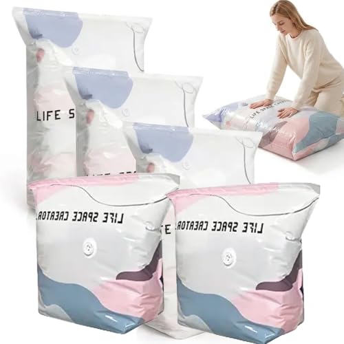 Vedaeyer Storage Bags No-Pump Vacuum Storage Bags Reusable Space Saver for Clothes Bedding Comforters Off-Season Gear (3L+2M)