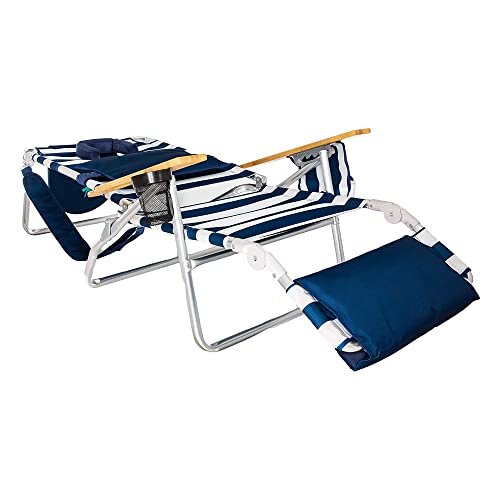 Ostrich Deluxe 3N1 Lightweight Lawn Beach Reclining Lounge Chair with Footrest, Outdoor Furniture for Patio, Balcony, Backyard, or Porch, Blue Stripe - Image 8