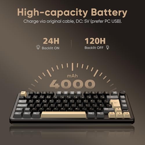 RedThunder K75 75% Wireless Mechanical Gaming Keyboard,Creamy Gasket-Mounted,Volume Knob,UK Layout 81 Keys,2.4G/BT/USB-C,RGB Underglow Lighting,Hot swappable Fast Apricot Switch for PC Mac（Black Gold） - Image 7