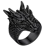 FaithHeart Mens Gothic Rings Stainless Steel Norse Viking Masculine Dragon Biker Ring Punk Retro Vintage Nordic Mythology Jewelry for Dad Birthday Gift
