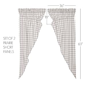VHC Brands Annie Buffalo Check Curtain Prairie Panels, Gray, 63x36x18, Set of 2 VHC Brands Annie Buffalo Check Curtain Prairie Panels Gray 63x36x18 Set of 2