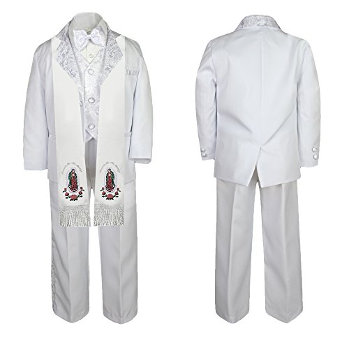 Image of Baby Boy Teen Baptism Notch Lapel Paisley Suit Silver Virgin Mary on Stole SM-20