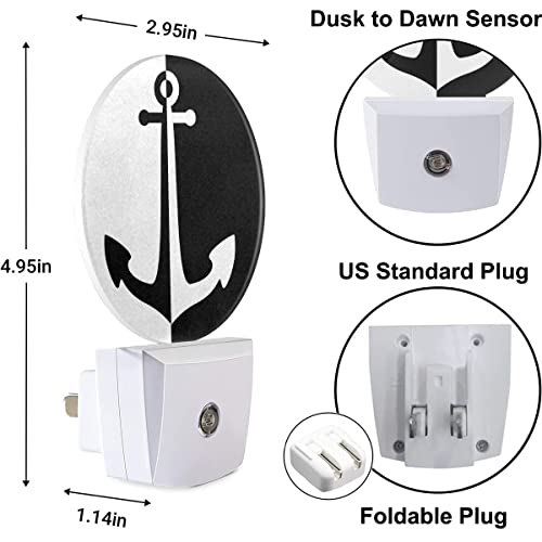 Image of Anchor Night Light Sea Ocean Nautical Anchor Black White LED Dusk to Dawn Plug-in Nightlight Auto Sensor for Bedroom Bathroom Hallway Living Room