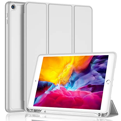 iMieet iPad 9.7 Case (2018/2017 Model, 6th/5th Generation), Smart Cover with Pencil Holder and Soft Baby Skin Silicone Back and Full Body Protection, Auto Wake/Sleep Cover (Light Gray)