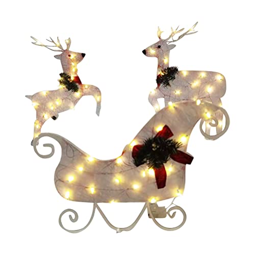 BSOA Vorbeleuchtete leuchtende Hirschfamilie mit Kranzbögen Weihnachtshofdekoration, leuchtendes Hirschschlittenauto Outdoor-Dekoration Gartenhof Kunst Urlaub Winter Display Cover