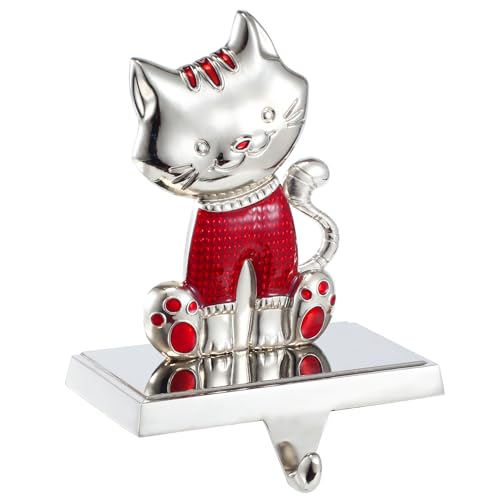 Desami 1 Set Metal Cat Christmas Stocking Holder,7" H Cat Xmas Hanging Hooks for Mantel Fireplace Stand Hanger Christmas Indoor Decoration，Christmas Stocking Holder Wall Mount (1,C-Smile Cat)