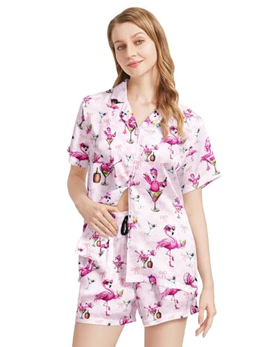 Image of Women's Pajama Sets Funny Pajamas for Women Set Comfortable 2 Piece Button Down Tops & Shorts Sleepwear Short Sleeve