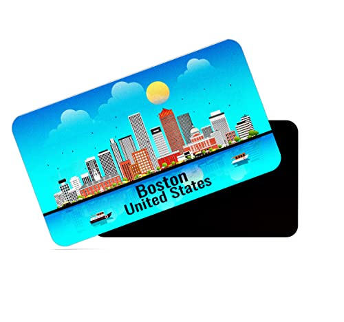 Image of dhcrafts Rectangular Rubber Fridge Magnet /Magnetic Card Blue United States Boston Design Pack of 1 (8.6cm x 5.4cm)