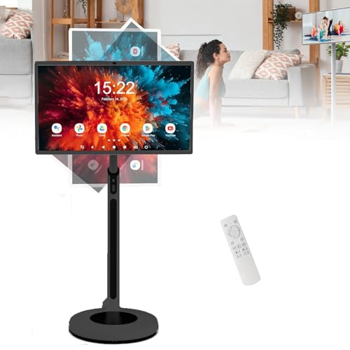 NzEupno TéLéViseur Portable sur Pied, Tablette Rotative 32 Pouces avec TéLéCommande, Moniteur Intelligent sur roulettes, éCran Tactile Stanbyme avec CaméRa 4K Et Support RéGlable Black-8+128G