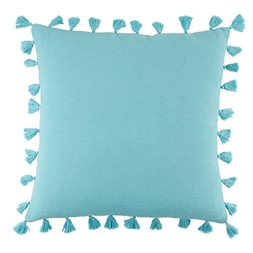 SARO LIFESTYLE Mabel Collection Tassel Throw Pillow Cover, 20", Turquoise