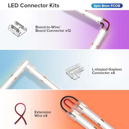 Tira LED COB 16.4FT 4000K 480 LEDs DC12V Kit Conector 8mm miniatura 7