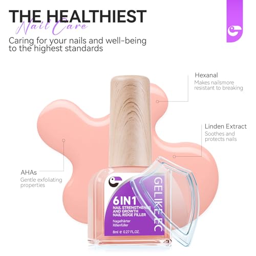 Gelike ec Nagelhärter Wachstums Nagel Rillenfüller: 6 in 1 Nudepink Nagelverstärker Reparatur für Dünne Beschädigte und Brüchige Nägel