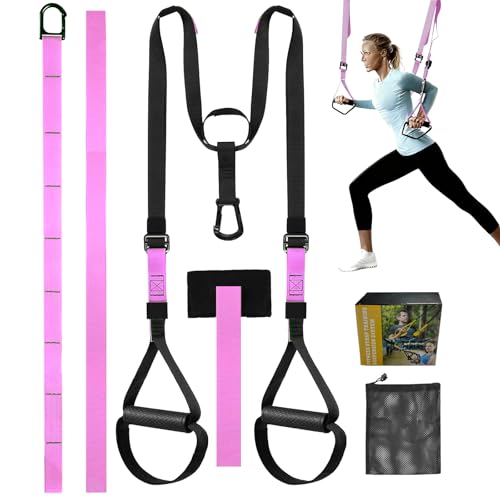 EIGFOH Correas de Entrenamiento en Suspensión, Kit Completo para Ejercicios de Fuerza, Entrenamiento en Casa, Negro y Verde (Rosa claro, E3)