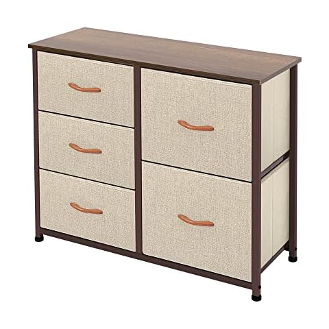 AZL1 Life Concept Storage Dresser Furniture Unit-Large Standing Organizer Chest for Bedroom, Office, Living Room, and Closet-5 Drawer Removable Fabric Bins, Beige Cover