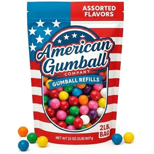 American Gumball Company Refill Gumballs 2 Pound Bag - .59 inch Small Gumballs for 1/2" Gumball Machine, Assorted Flavors